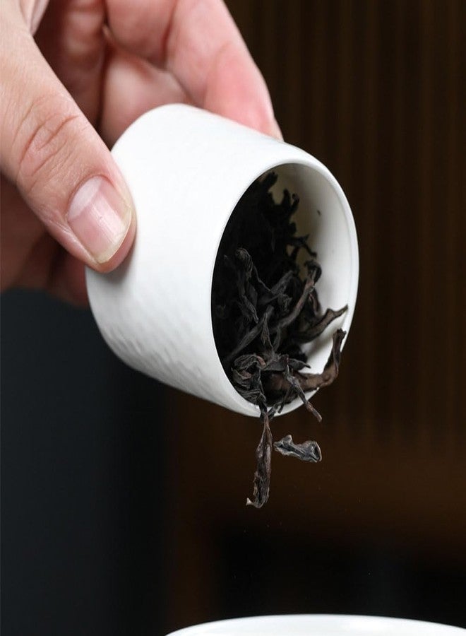 لوزين، قطعتان من علب تخزين الطعام والشاي الصغيرة الفارغة المصنوعة من السيراميك، مثالية للسفر، لحفظ القهوة والسكر والشاي السائب، مع غطاء من الخيزران، لون أبيض. - Image 2