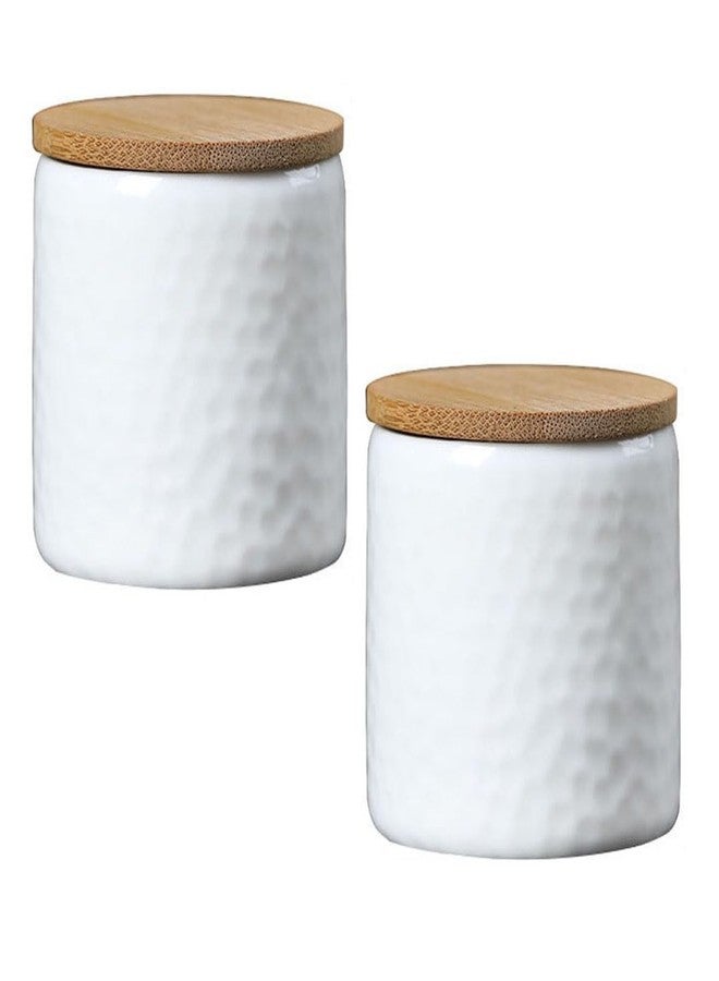 لوزين، قطعتان من علب تخزين الطعام والشاي الصغيرة الفارغة المصنوعة من السيراميك، مثالية للسفر، لحفظ القهوة والسكر والشاي السائب، مع غطاء من الخيزران، لون أبيض. - Image 1