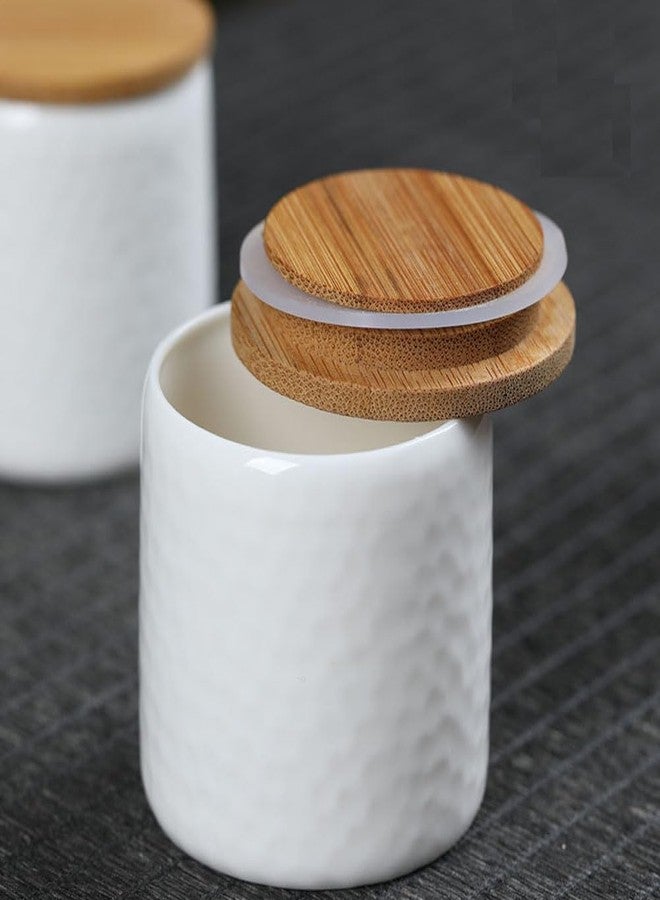 لوزين، قطعتان من علب تخزين الطعام والشاي الصغيرة الفارغة المصنوعة من السيراميك، مثالية للسفر، لحفظ القهوة والسكر والشاي السائب، مع غطاء من الخيزران، لون أبيض. - Image 4