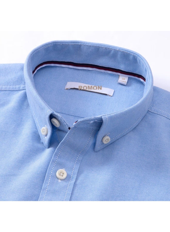 Romon Pure Cotton Oxford Yarn Long-sleeve Shirt For Men, Spring And Autumn, Middle-aged And Young, Fashionable Professional Work Uniform Shirt, 1085 Blue, Size 40 - Image 4