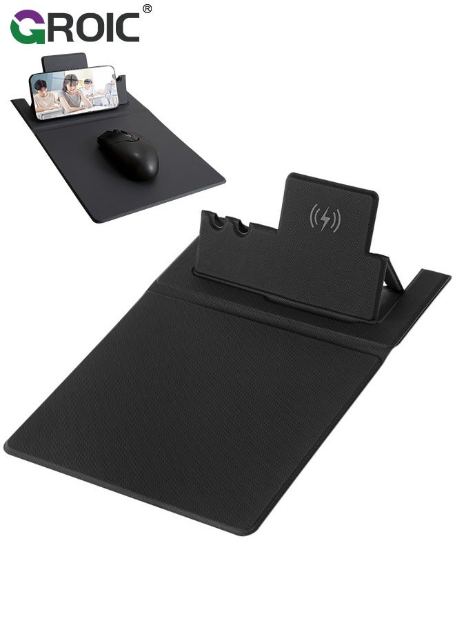 GROIC Black 5 in 1 Wireless Charging Station Mouse Pad for Apple Devices, Fast Charger Stand fits iPhone, Apple Watch Ultra SE 8 7 6 5 4 3 2, AirPods 3 2 Pro, Samsung Qi Phone - Image 1