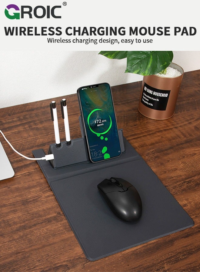 GROIC Black 5 in 1 Wireless Charging Station Mouse Pad for Apple Devices, Fast Charger Stand fits iPhone, Apple Watch Ultra SE 8 7 6 5 4 3 2, AirPods 3 2 Pro, Samsung Qi Phone - Image 2