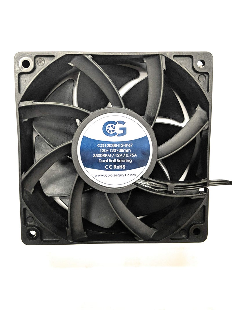 coolerguys مروحة كولر قايز 12 فولت DC مقاومة للماء IP67 (سرعة عالية، 120x38 مم) - Image 1