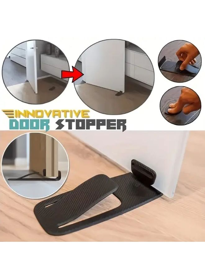 Black Door Stop And Damper Floor Mounted Dual Protection Prevent Door From Closing And Hitting - Image 1