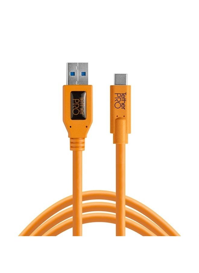 TETHER TOOLS TetherPro USB 3.0 to USB-C Cable | for Fast Transfer and Connection Between Camera and Computer | High Visibility Orange | 15 Feet (4.6 m)  - Image 1