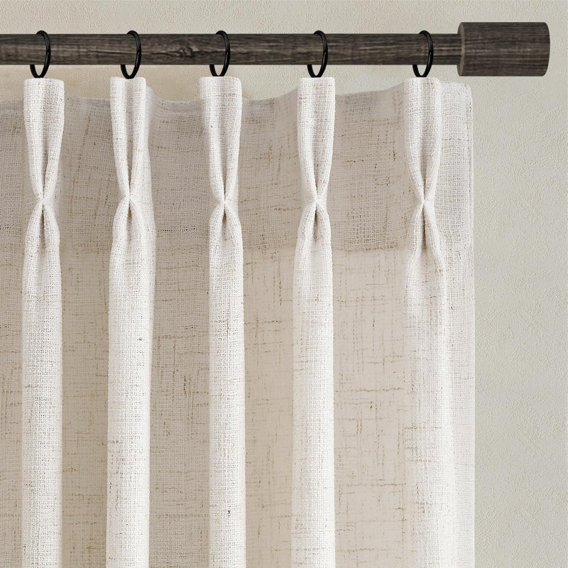 Joywell Natural Pinch Pleated Linen Curtains 84 Inches Long 2 Panels for Living Room Bedroom Sliding Door Thick Boho Back Tab Semi Sheer Light Filtering Window Drapes Clip Rings Hooks Ivory Cream - Image 1