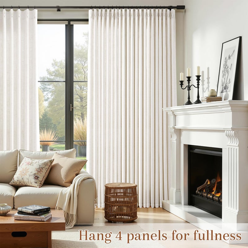 Joywell Natural Pinch Pleated Linen Curtains 84 Inches Long 2 Panels for Living Room Bedroom Sliding Door Thick Boho Back Tab Semi Sheer Light Filtering Window Drapes Clip Rings Hooks Ivory Cream - Image 2