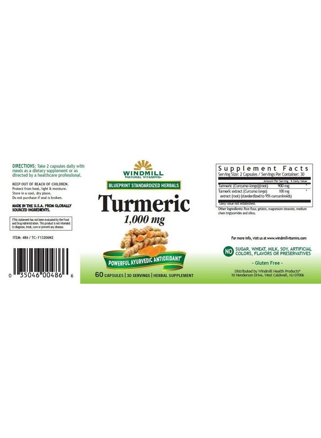 WINDMILL Turmeric 95 Percent Curcuminoids 1000 Mg Capsules 60 Ea - Image 3