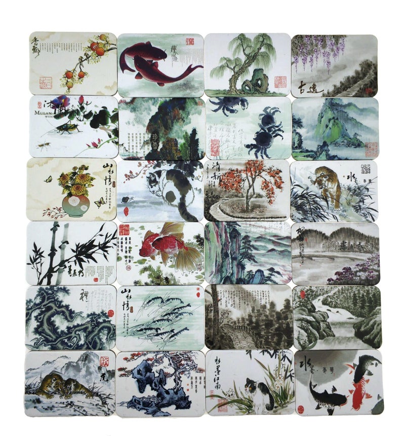 MISWEE 24-pcs Magnetic Fridge Magnets Refrigerator Sticker Scenery Home Decoration Animal Classic cars Accessories Magnetic Paste Arts/Crafts (Chinese ink painting) - Image 1