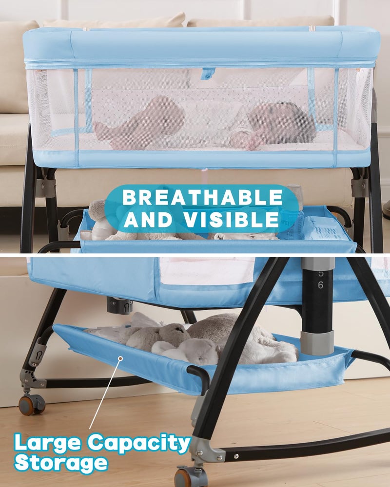 wayfong 3 in 1 Baby Bassinet, Bedside Crib with Breathable Mesh, Bassinet Bedside Sleeper with Wheels, Mosquito Net, Storage Basket, 6 Height Adjustable, Easy to Assemble - Image 5