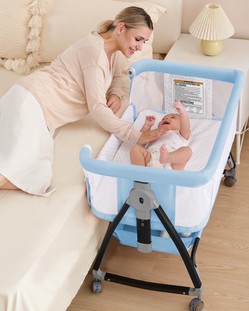 wayfong 3 in 1 Baby Bassinet, Bedside Crib with Breathable Mesh, Bassinet Bedside Sleeper with Wheels, Mosquito Net, Storage Basket, 6 Height Adjustable, Easy to Assemble - Image 1