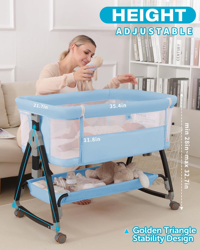 wayfong 3 in 1 Baby Bassinet, Bedside Crib with Breathable Mesh, Bassinet Bedside Sleeper with Wheels, Mosquito Net, Storage Basket, 6 Height Adjustable, Easy to Assemble - Image 3