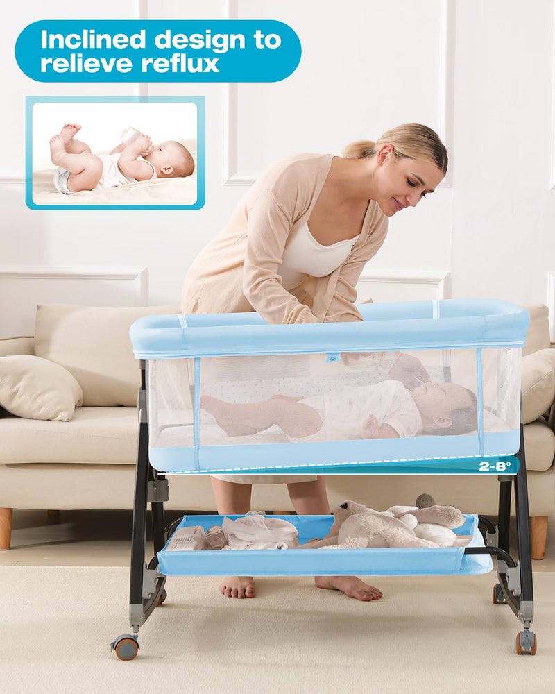 wayfong 3 in 1 Baby Bassinet, Bedside Crib with Breathable Mesh, Bassinet Bedside Sleeper with Wheels, Mosquito Net, Storage Basket, 6 Height Adjustable, Easy to Assemble - Image 2