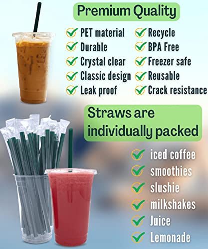 Cappatua 20 oz Clear Plastic Cups with Lids and STRAWS, Disposable Drinking Cups for Cold Drinks, Iced Coffee, Milkshakes, Smoothies, 25 Sets - Image 2