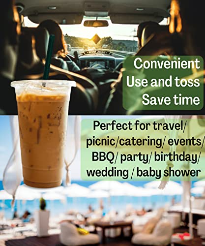 Cappatua 20 oz Clear Plastic Cups with Lids and STRAWS, Disposable Drinking Cups for Cold Drinks, Iced Coffee, Milkshakes, Smoothies, 25 Sets - Image 4