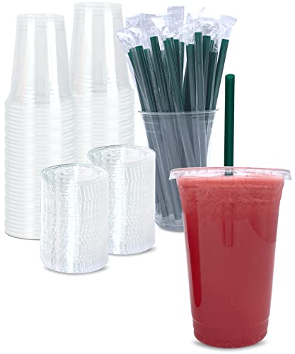 Cappatua 20 oz Clear Plastic Cups with Lids and STRAWS, Disposable Drinking Cups for Cold Drinks, Iced Coffee, Milkshakes, Smoothies, 25 Sets - Image 1