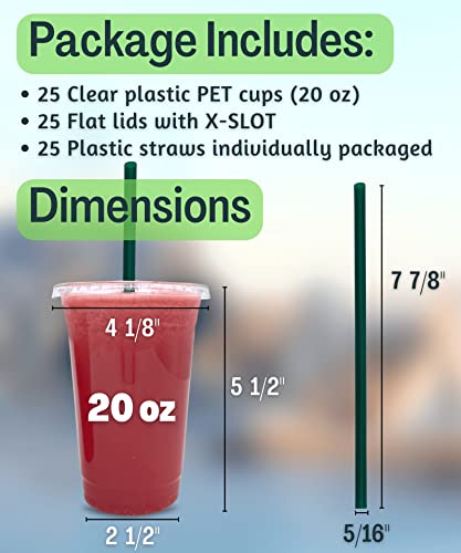 Cappatua 20 oz Clear Plastic Cups with Lids and STRAWS, Disposable Drinking Cups for Cold Drinks, Iced Coffee, Milkshakes, Smoothies, 25 Sets - Image 3