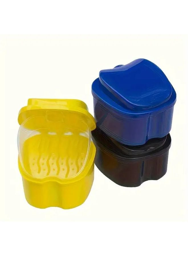Yellow Denture Cleaning Box With Mesh Basket Filter Oral Care Storage Case - Image 3