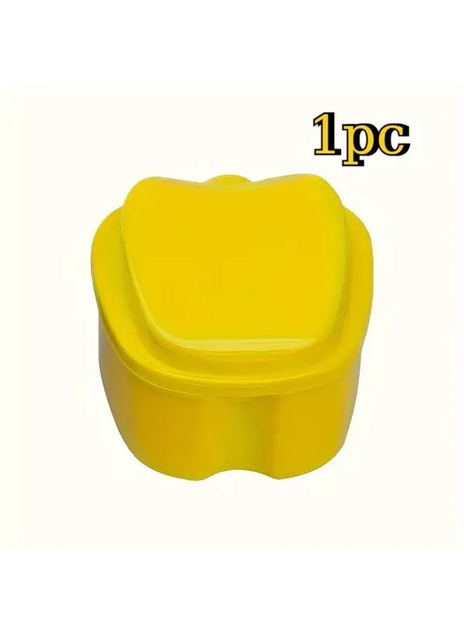 Yellow Denture Cleaning Box With Mesh Basket Filter Oral Care Storage Case - Image 1