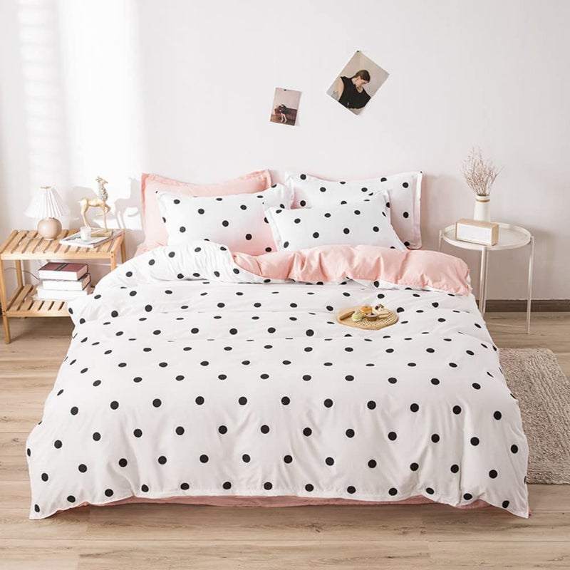 Feelyou Polka Dots Duvet Cover Cute Kawaii Polka Dots Bedding Set Black and White Comforter Cover for Boys Girls Children Teens Bedroom Decor Minimalist Style Bedspread Cover Full Size With 2 Pillow Case - Image 1