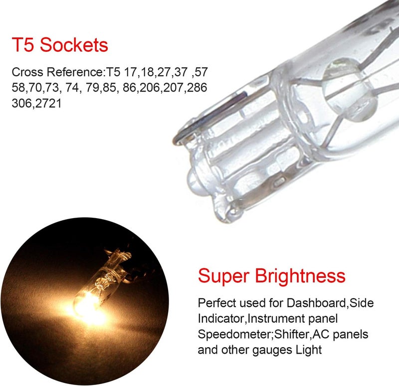 cciyu T5 Wedge LED Car Dashboard Bulbs (Warm White) - Image 3