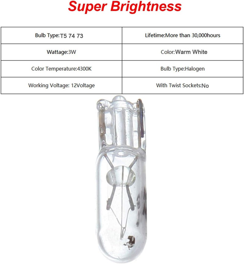 cciyu T5 Wedge LED Car Dashboard Bulbs (Warm White) - Image 4