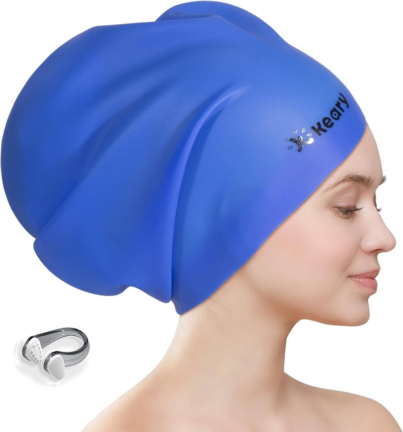 Keary Extra Large Swim Cap for Braids and Dreadlocks Extensions Weaves Long Hair, Waterproof Silicone Cover Ear Bath Pool Shower Swimming Cap for Adult Youth to Keep Hair Dry, Easy to Put On and Off - Image 1