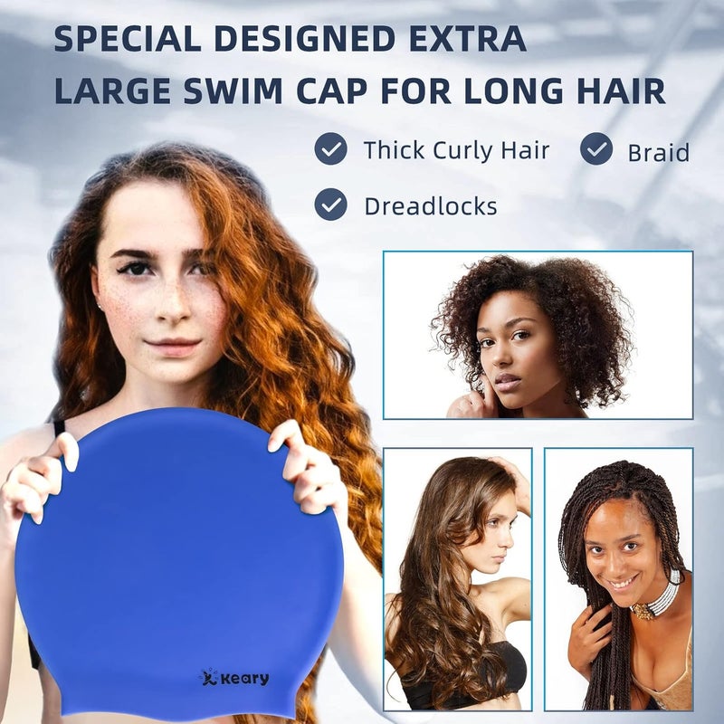 Keary Extra Large Swim Cap for Braids and Dreadlocks Extensions Weaves Long Hair, Waterproof Silicone Cover Ear Bath Pool Shower Swimming Cap for Adult Youth to Keep Hair Dry, Easy to Put On and Off - Image 4