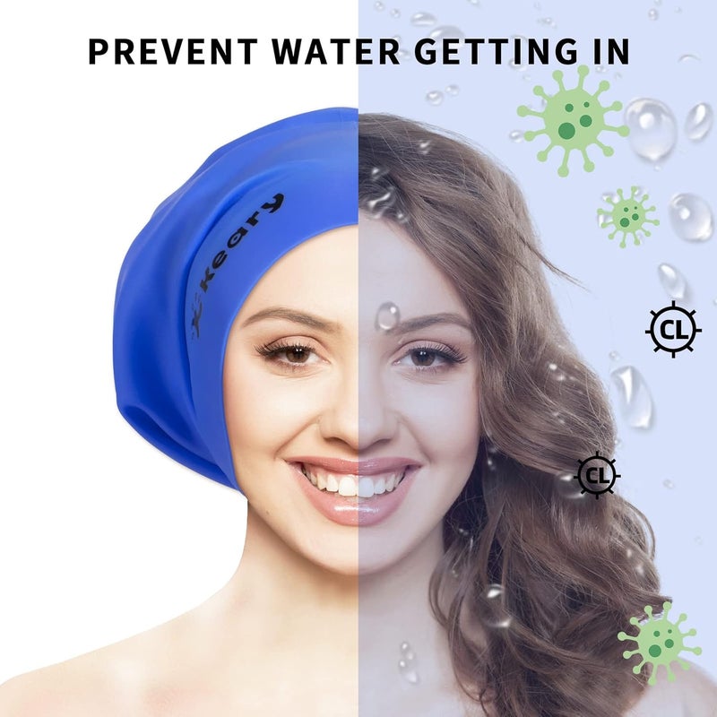 Keary Extra Large Swim Cap for Braids and Dreadlocks Extensions Weaves Long Hair, Waterproof Silicone Cover Ear Bath Pool Shower Swimming Cap for Adult Youth to Keep Hair Dry, Easy to Put On and Off - Image 3