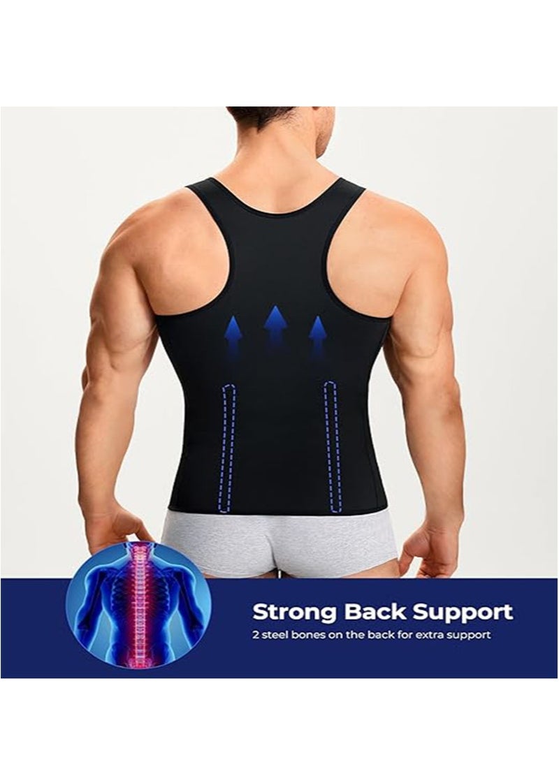 Apustim Men's Sports Shaper，Slimming Body Shaping Compression Zipper Vest，Tight Belly Control Belt for Sports，Exercise （Black） - Image 3