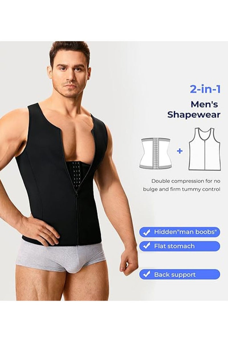 Apustim Men's Sports Shaper，Slimming Body Shaping Compression Zipper Vest，Tight Belly Control Belt for Sports，Exercise （Black） - Image 2