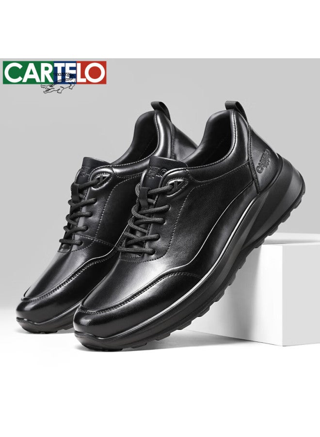Cartelo Men's Leather Shoes Autumn Cowhide Lace-up Soft Sole Business Casual Sneakers 5309 Black Size 43 - Image 4