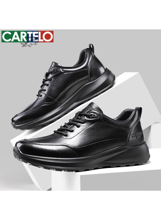 Cartelo Men's Leather Shoes Autumn Cowhide Lace-up Soft Sole Business Casual Sneakers 5309 Black Size 43 - Image 5