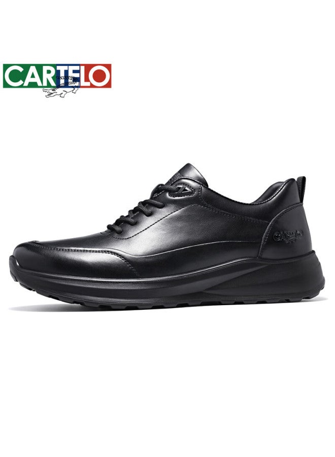 Cartelo Men's Leather Shoes Autumn Cowhide Lace-up Soft Sole Business Casual Sneakers 5309 Black Size 43 - Image 2