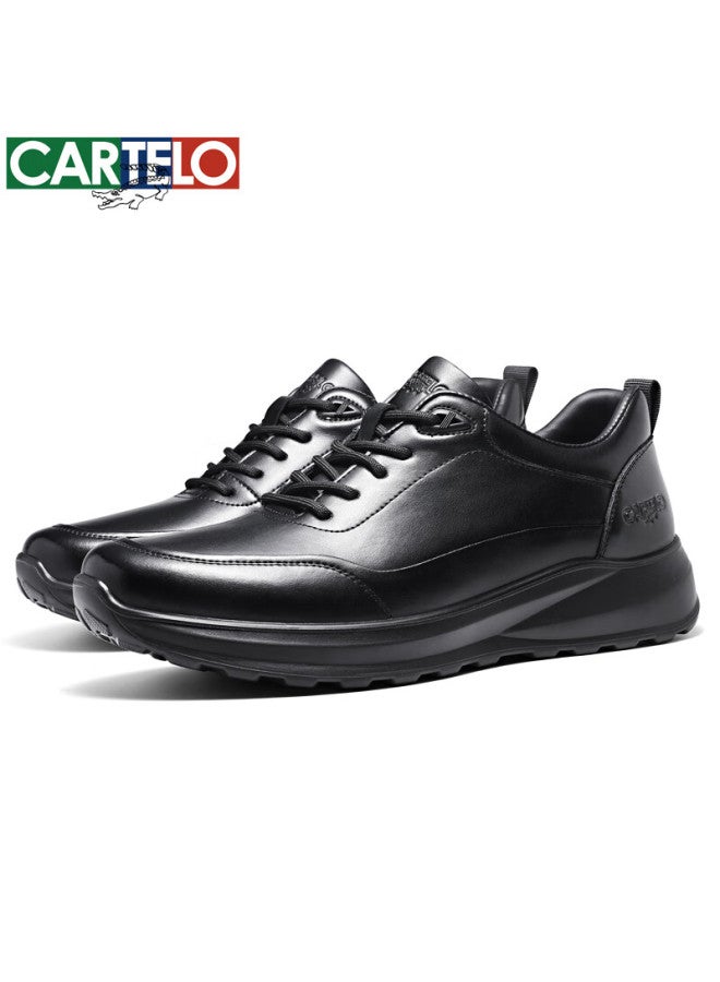 Cartelo Men's Leather Shoes Autumn Cowhide Lace-up Soft Sole Business Casual Sneakers 5309 Black Size 43 - Image 3