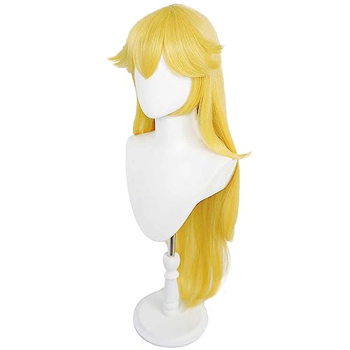 ANOGOL Hair Cap+ Princess Wig Long Yellow Wavy Wigs for Anime Cosplay Yellow Princess Wigs Women Girls Peach Wig Halloween Party Outfit - Image 2