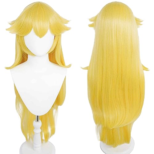 ANOGOL Hair Cap+ Princess Wig Long Yellow Wavy Wigs for Anime Cosplay Yellow Princess Wigs Women Girls Peach Wig Halloween Party Outfit - Image 1
