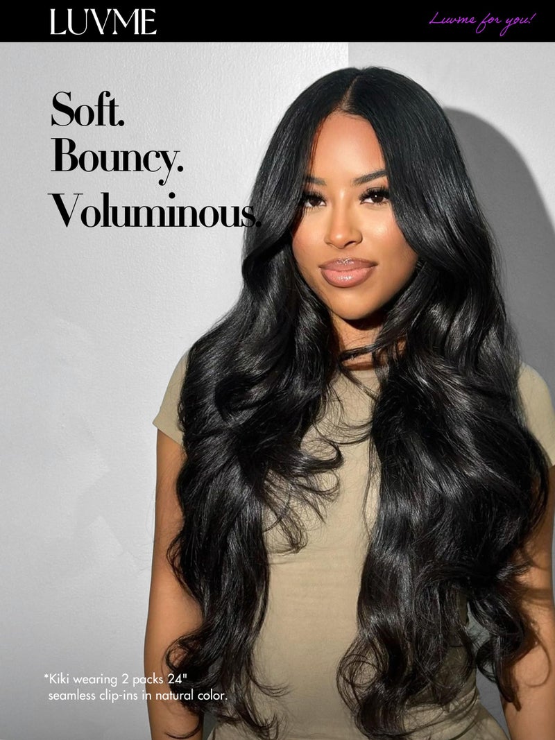 LUVME Body Wave Seamless Clip in Hair Extensions 2 Pack 220g, 18 Inch Natural Black, 100% Real Remy Human Hair, Soft Full Volume, Easy Clip Ins for Daily Wear, Work, Parties & Weddings - Image 3