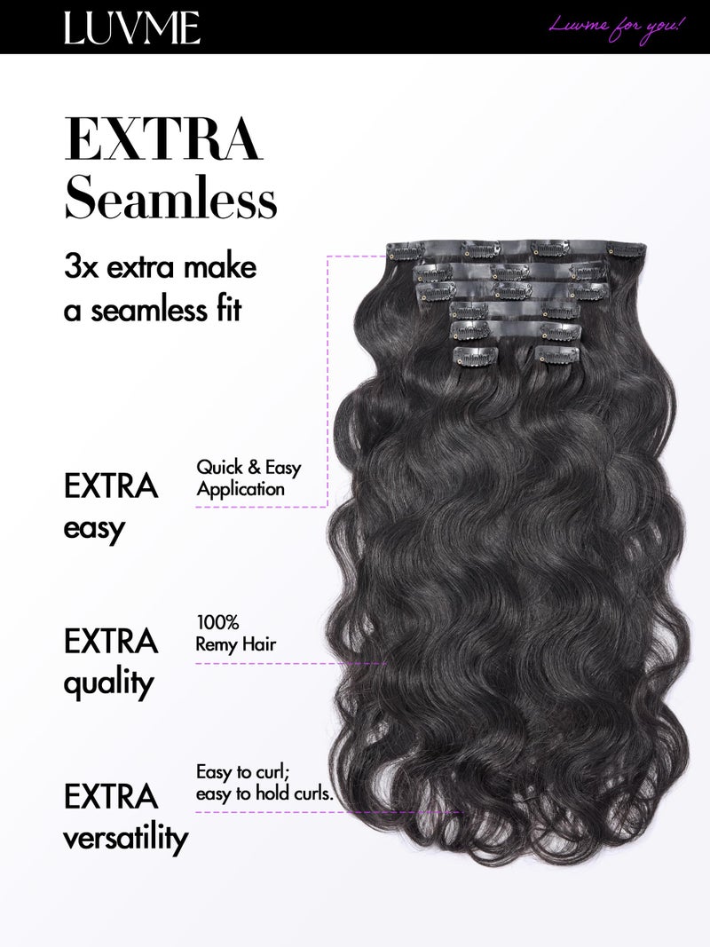 LUVME Body Wave Seamless Clip in Hair Extensions 2 Pack 220g, 18 Inch Natural Black, 100% Real Remy Human Hair, Soft Full Volume, Easy Clip Ins for Daily Wear, Work, Parties & Weddings - Image 4