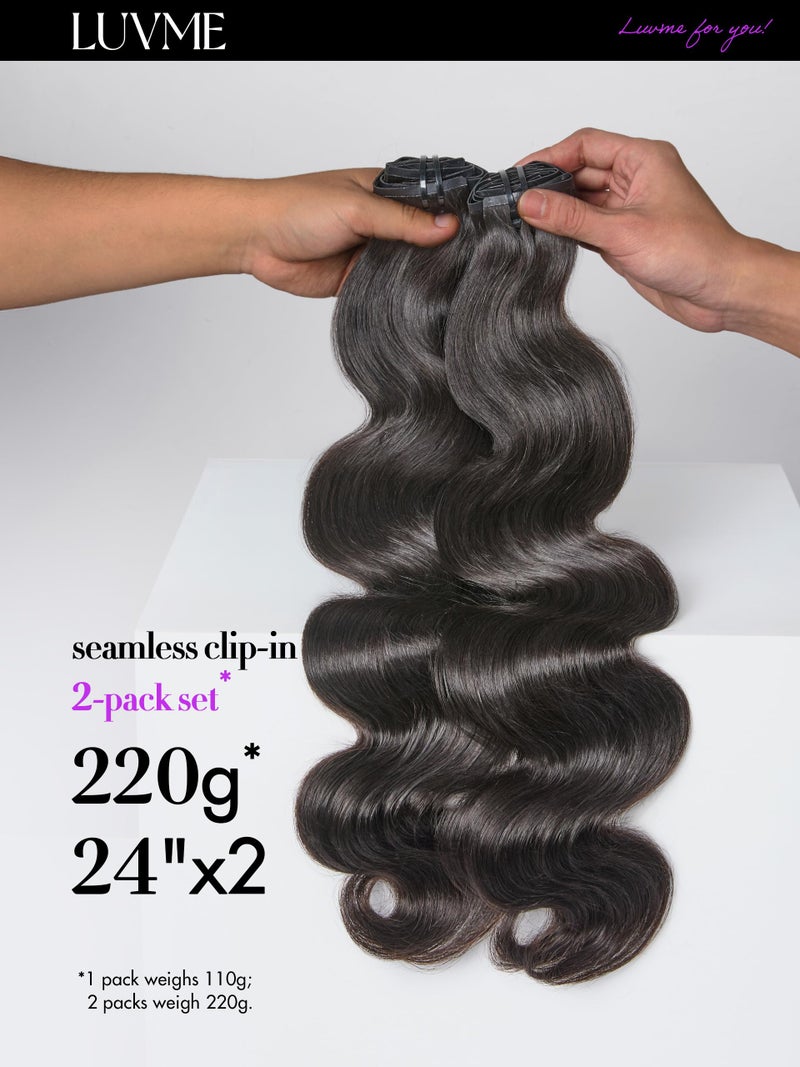 LUVME Body Wave Seamless Clip in Hair Extensions 2 Pack 220g, 18 Inch Natural Black, 100% Real Remy Human Hair, Soft Full Volume, Easy Clip Ins for Daily Wear, Work, Parties & Weddings - Image 2