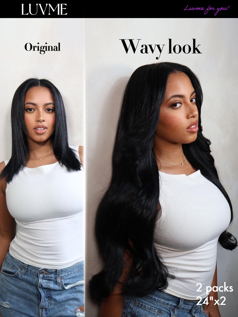 LUVME Body Wave Seamless Clip in Hair Extensions 2 Pack 220g, 18 Inch Natural Black, 100% Real Remy Human Hair, Soft Full Volume, Easy Clip Ins for Daily Wear, Work, Parties & Weddings - Image 5