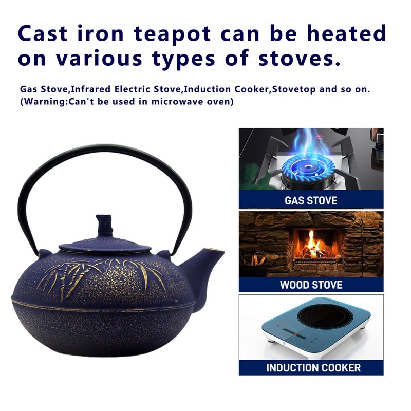 YJX 84.6oz Large Cast Iron Tea Kettle for Stove, Big and Heavy Teapot with Stainless Steel Infuser, Japanese Style Enameled Tea Pot for Stovetop Safe, Asian Vintage Kettle(2500ml) - Image 5