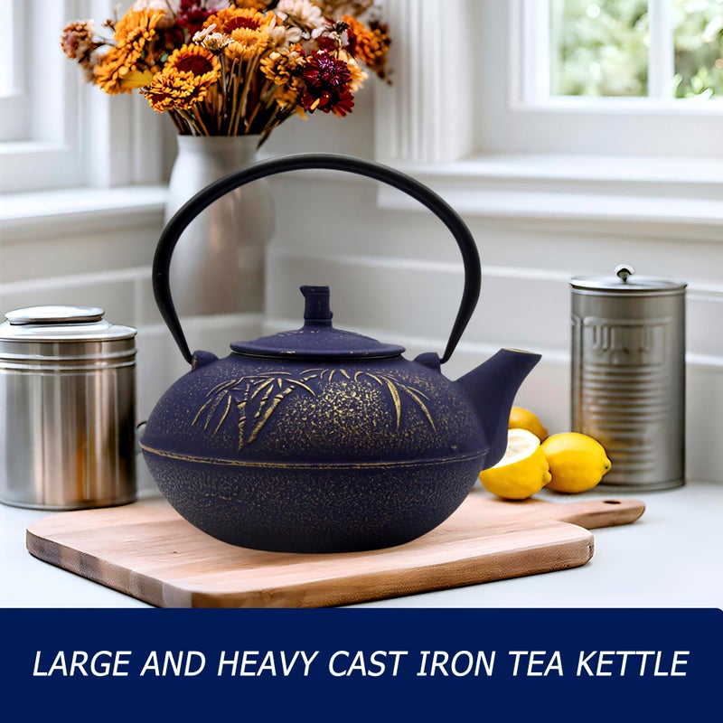 YJX 84.6oz Large Cast Iron Tea Kettle for Stove, Big and Heavy Teapot with Stainless Steel Infuser, Japanese Style Enameled Tea Pot for Stovetop Safe, Asian Vintage Kettle(2500ml) - Image 3