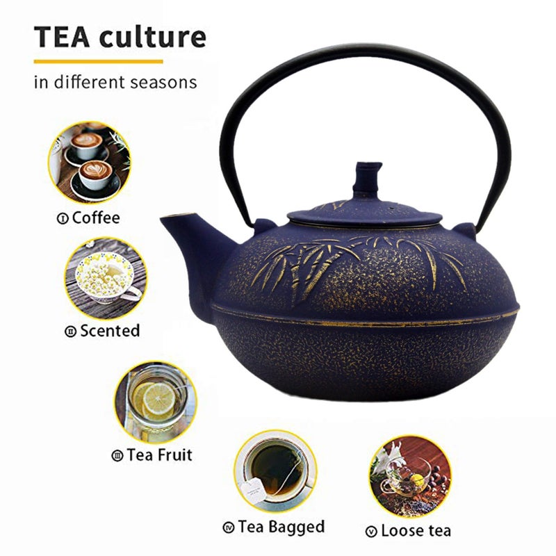 YJX 84.6oz Large Cast Iron Tea Kettle for Stove, Big and Heavy Teapot with Stainless Steel Infuser, Japanese Style Enameled Tea Pot for Stovetop Safe, Asian Vintage Kettle(2500ml) - Image 2