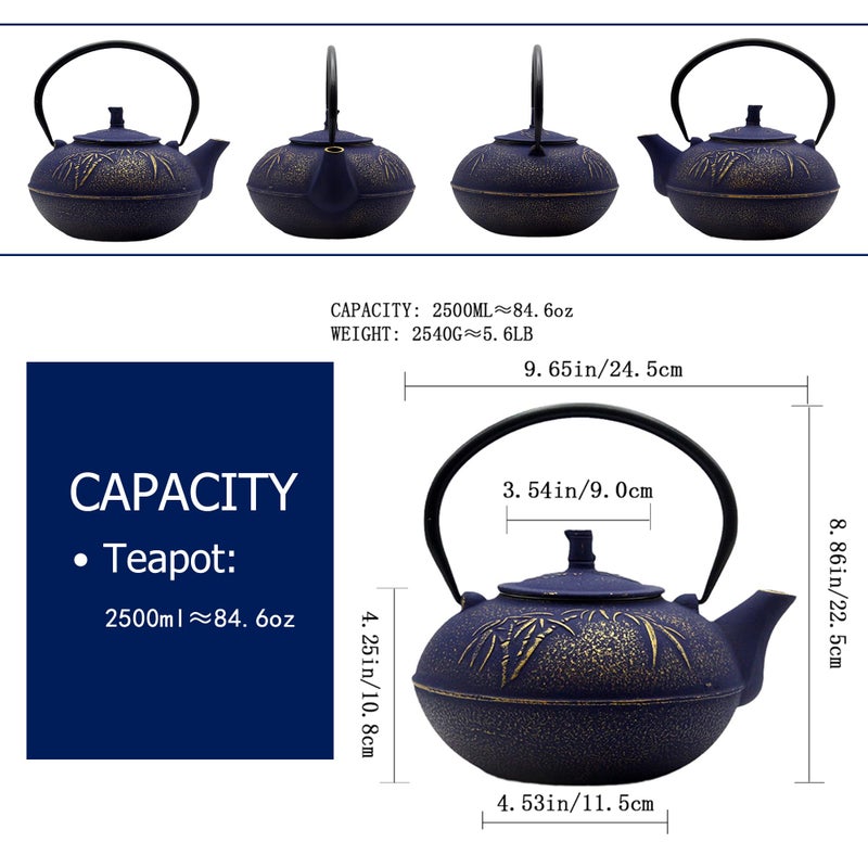 YJX 84.6oz Large Cast Iron Tea Kettle for Stove, Big and Heavy Teapot with Stainless Steel Infuser, Japanese Style Enameled Tea Pot for Stovetop Safe, Asian Vintage Kettle(2500ml) - Image 4