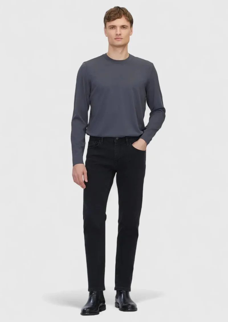 RAMSEY Hard Coal Slim Fit Denim Cotton Blended Trousers