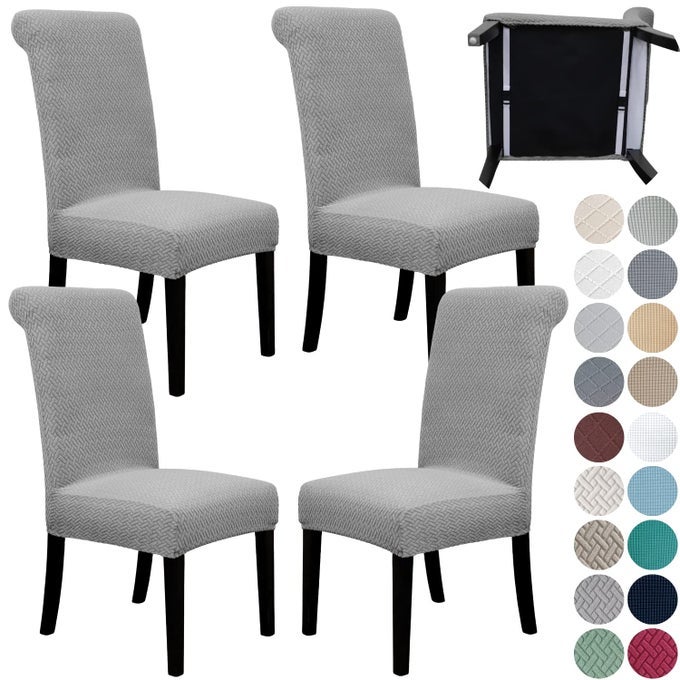 4 Pack Dining Room Chair Covers with seat Belt Stretch Parsons Chair Slipcover Washable Kitchen Dining Chair Cover Removable Seat Protector Set of 4 S3 Smokey Gray