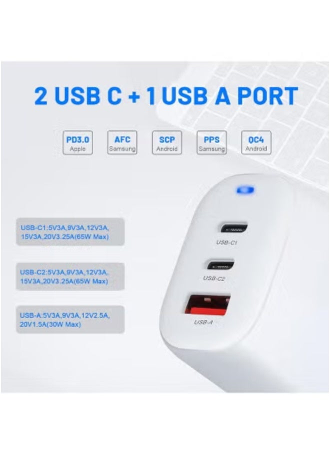 JAJEEK 65W GaN USB C Fast Charger – 3-Port Power Delivery Adapter with Dual Type-C & USB-A Ports for Super-Fast Charging – Compact Travel Wall Charger with Fast Charging Cable, Compatible with MacBook, iPad Air, Samsung Galaxy S22/S21, Pixel, Huawei, and More Devices - Image 4