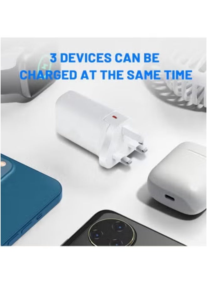 JAJEEK 65W GaN USB C Fast Charger – 3-Port Power Delivery Adapter with Dual Type-C & USB-A Ports for Super-Fast Charging – Compact Travel Wall Charger with Fast Charging Cable, Compatible with MacBook, iPad Air, Samsung Galaxy S22/S21, Pixel, Huawei, and More Devices - Image 2