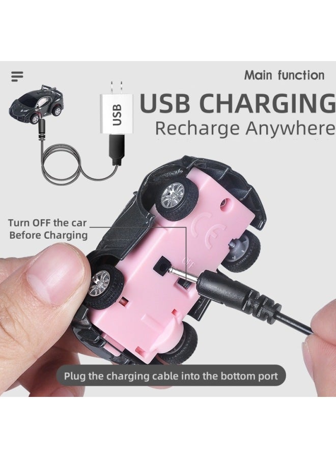 Shake The Same Mini Children's Watch Remote Control Police Car 2.4G Alloy Remote Control Car Children's Toy Remote Control Car-Color:Alloy Pink Cloth Gadi (rechargeable Version)  - Image 4